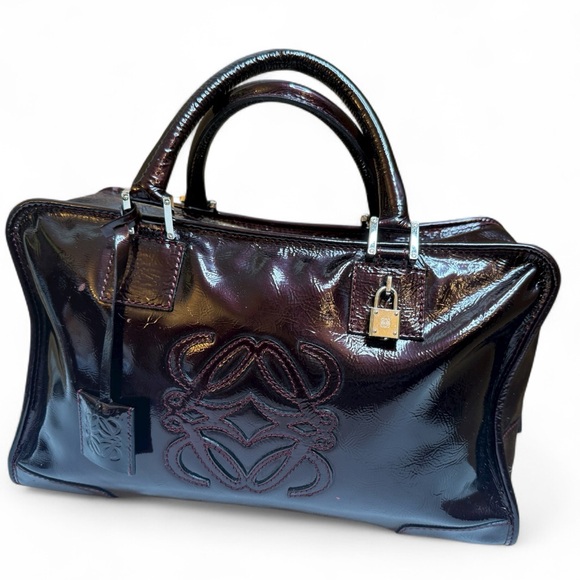Loewe Handbags - Loewe Burgundy Patent Leather Satchel Bag with Lock & Key
